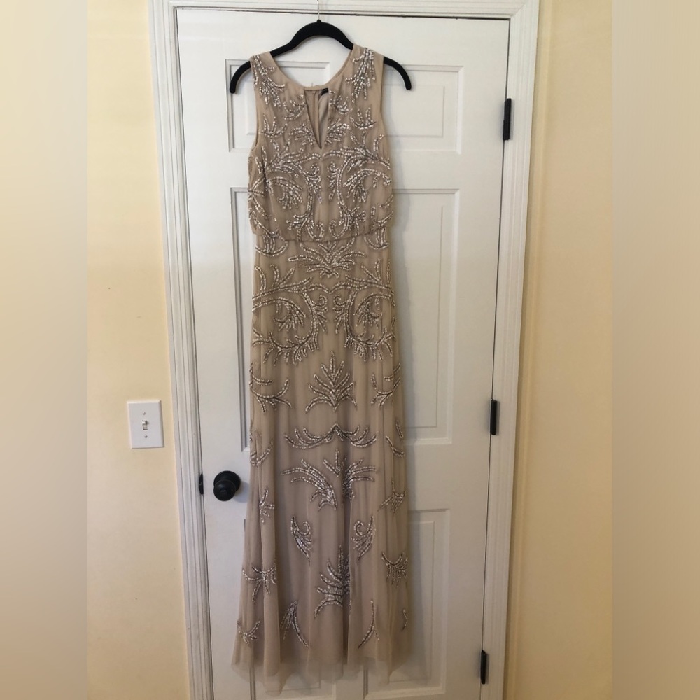 Aidan Mattox Fully Beaded Sleeveless Gown in Champagne
